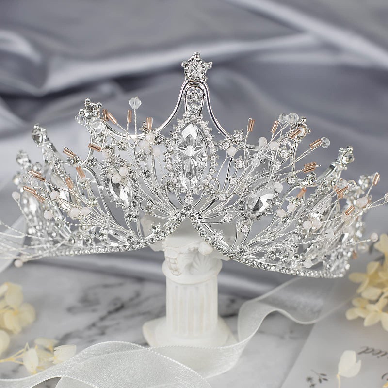 Yolmina Baroque Queen Crown, Sliver Wedding Crown and Tiara for Bride Handmade Princess Crystal Rhinestone Headband Tiaras for Women, Fairy Hair Accessories for Wedding Halloween Party Music Festival - Image 4